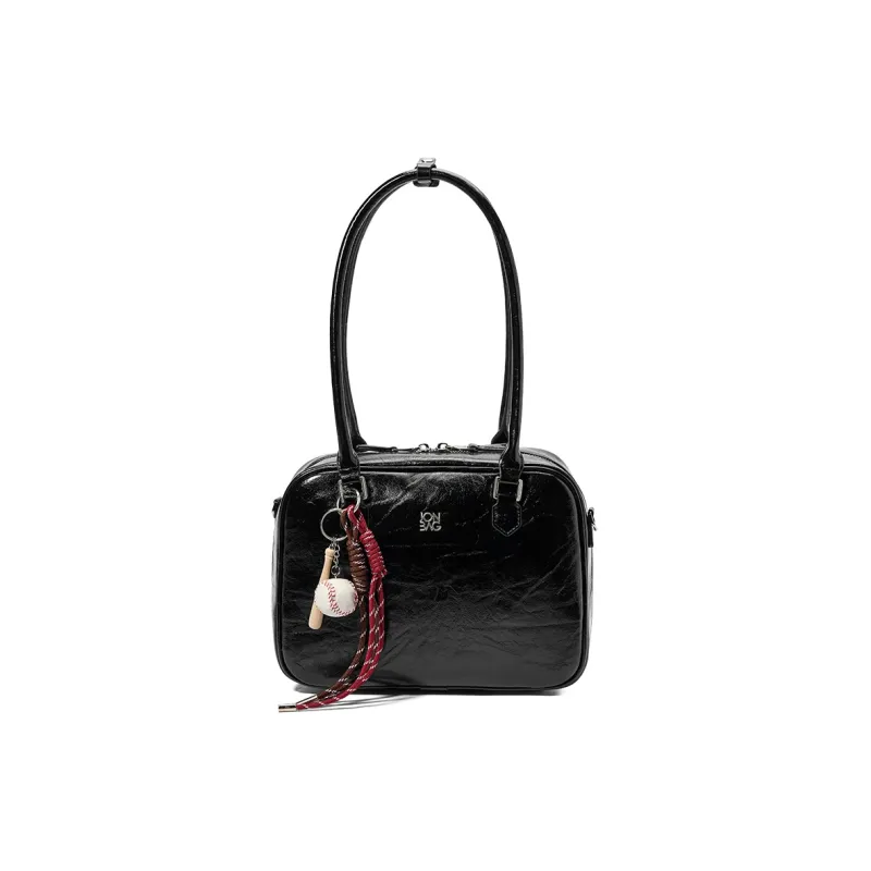 JONBAG Synthetic Leather Boston Bag Shoulder Bag Women's Black Oil Wax/white-1