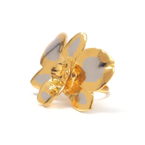 RISIS Dendrobium, Natural Orchid, Palladium Plated Gold Adjustable Size Ring Women's