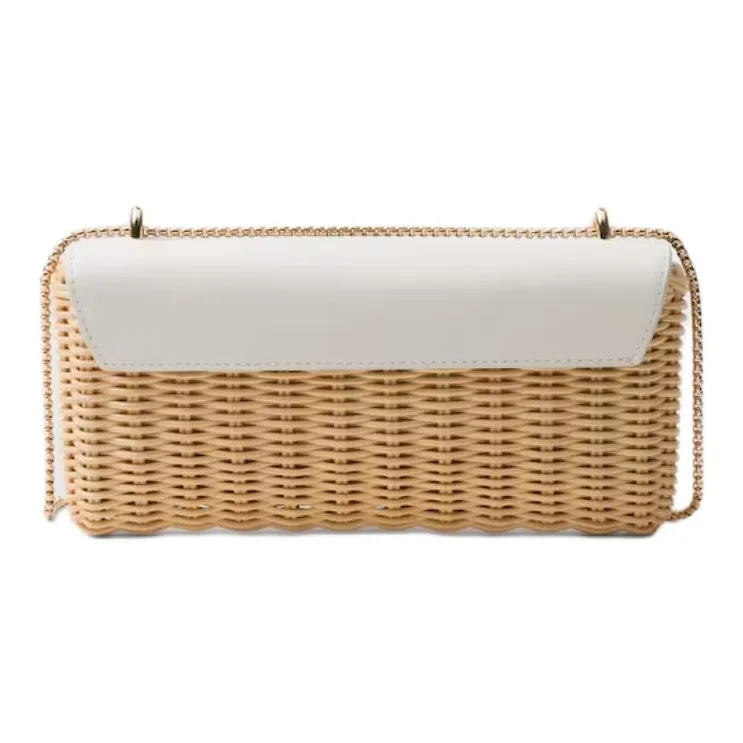 PRADA Leather Shoulder Bag Crossbody Bag Mini Women's Tan/White-2