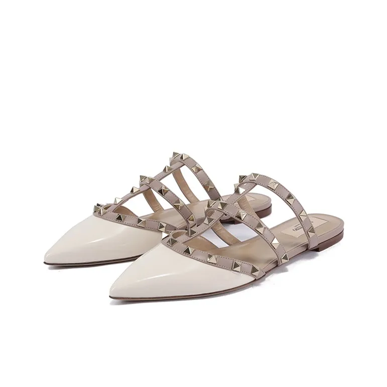 Valentino ROCKSTUD Closed Toe Slippers Women's Ivory White-2