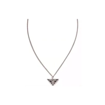PRADA 925 Sterling Silver Enamel Necklaces Women's Black