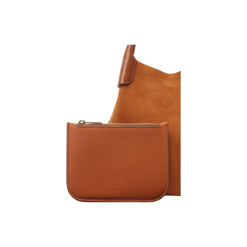 Loro Piana Calfskin Bucket Bag, Shoulder Bag, Crossbody Bag, Handbag Small Size Women's Orange Brown-3