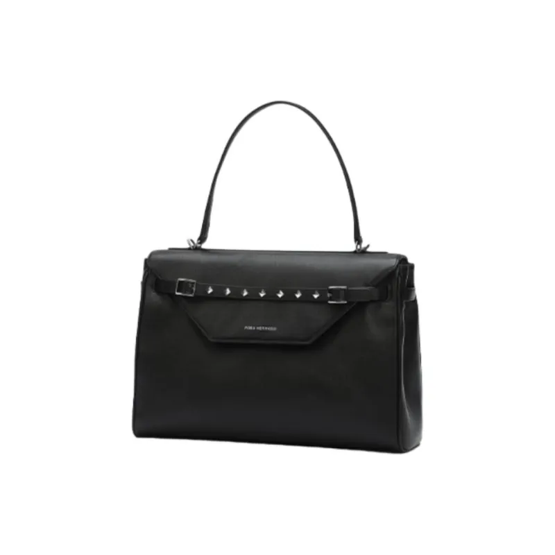 ROSA HERMOSO Cow Leather Handbag Crossbody Bag Large Size Unisex Black/Gray Silver-1