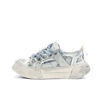 AGE ANGEL MEMENTO Wear-Resistant Height Increasing Low-Top Canvas Shoes Unisex Denim Blue