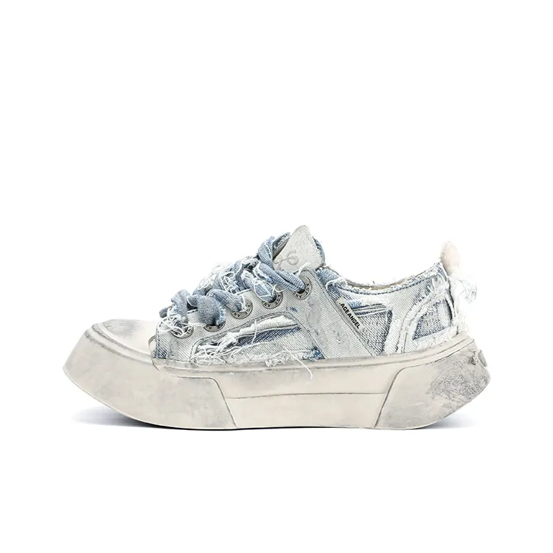AGE ANGEL MEMENTO Wear-Resistant Height Increasing Low-Top Canvas Shoes Unisex Denim Blue-0