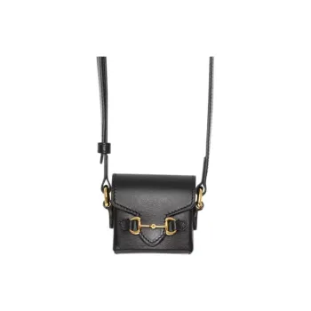 GUCCI Horsebit 1955 Leather Earphone Case Necklace Pouch Unisex Black