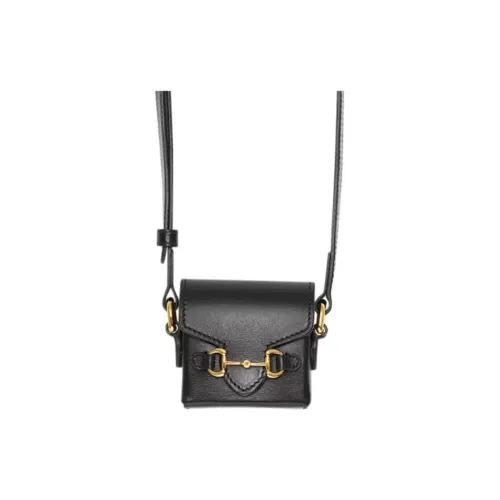 GUCCI Horsebit 1955 Leather Earphone Case Necklace Pouch Unisex Black