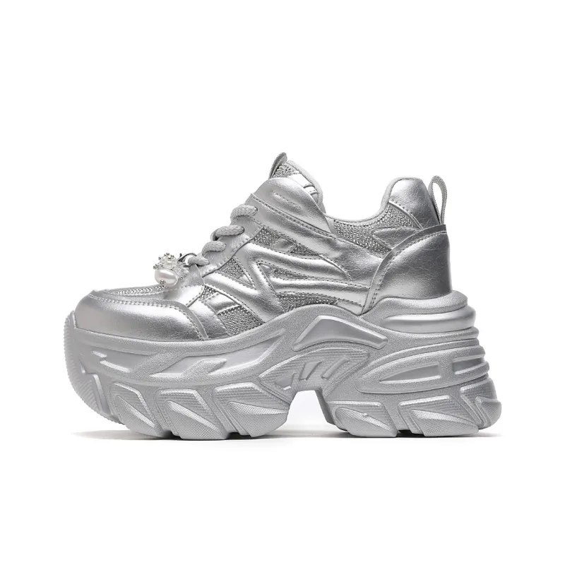 CARDANRO Small sized Sky Vegetables Chunky Sneakers Women's Low Top White/Silver-6