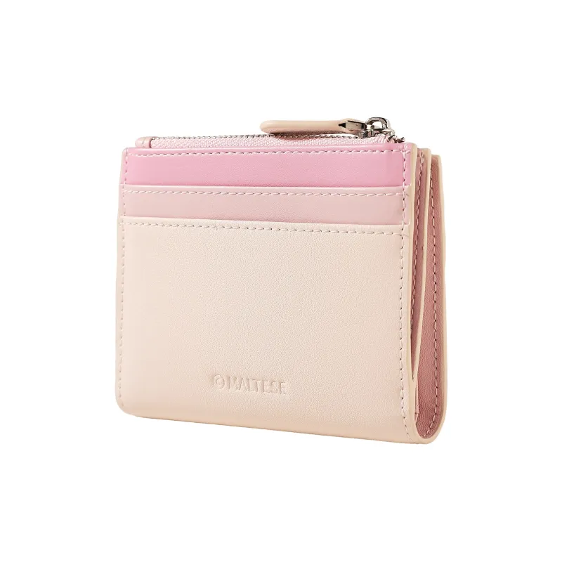 TOUTOU Maltese Collaboration Cow Leather Wallet Regular Women's Strawberry Pink/Milk Tea Apricot-8