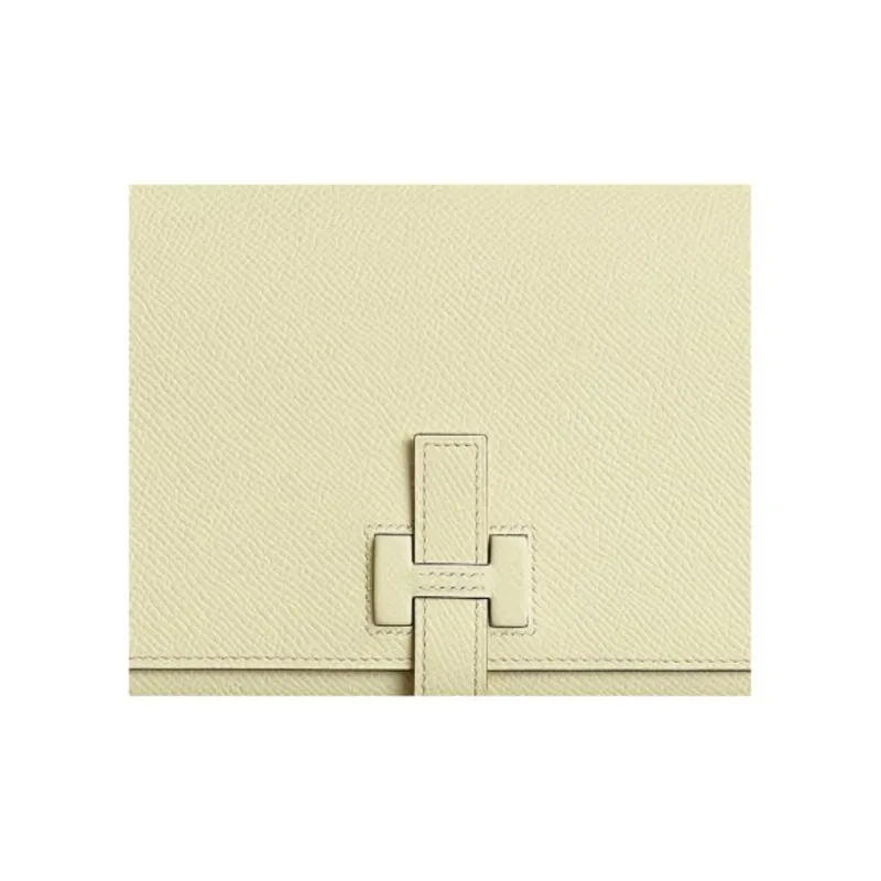HERMES H Passant Epsom Calfskin Wallet Women's Milton Yellow-2