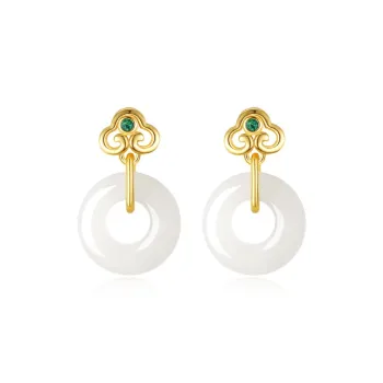WEITIANXUAN Natural Hetian Jade Earring Pale Greenish White Jade Women's