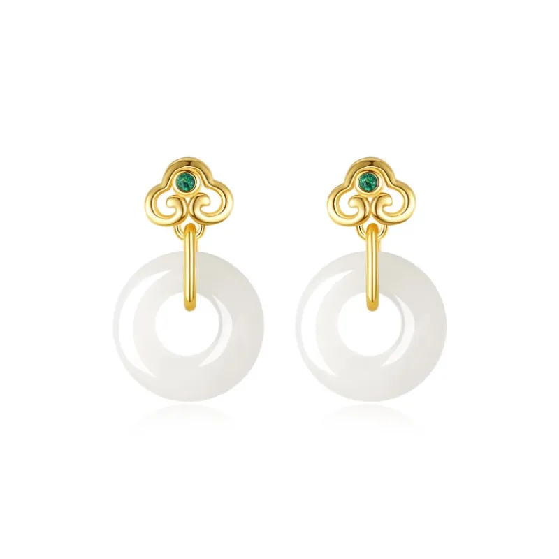 WEITIANXUAN Natural Hetian Jade Earring Pale Greenish White Jade Women's-0