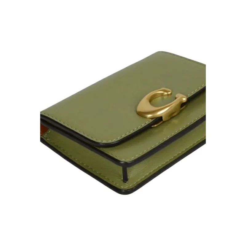 COACH Card Case Calfskin Coin Purses Wallets Women's Olive Green-2