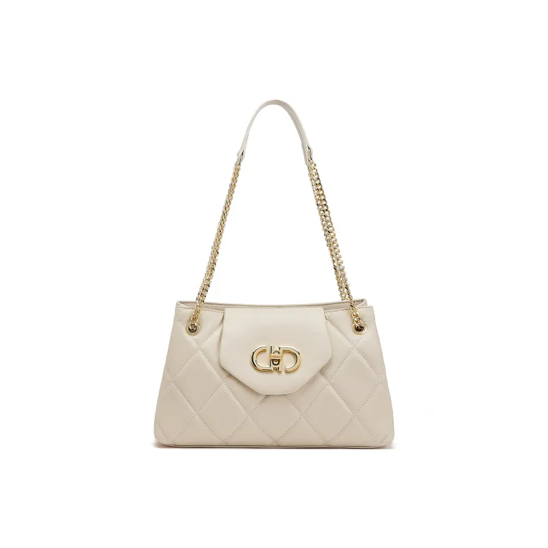 ST&SAT Cow Leather With Synthetic Leather Underarm Shoulder Bag Women's White/Black-1