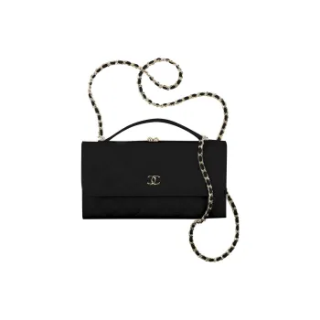 CHANEL Shiny Calfskin With Gold Metal Cell Phone Pouch Shoulder Bag Crossbody Bag Regular Women's Black