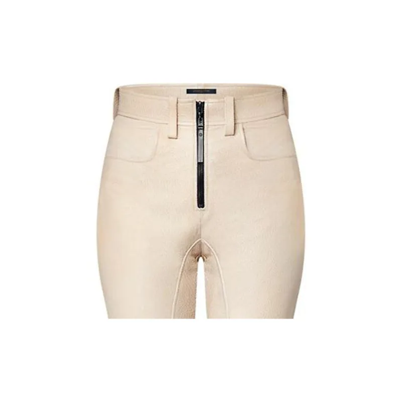 LOUIS VUITTON Zipper Accent Grained Leather Biker Pants-4