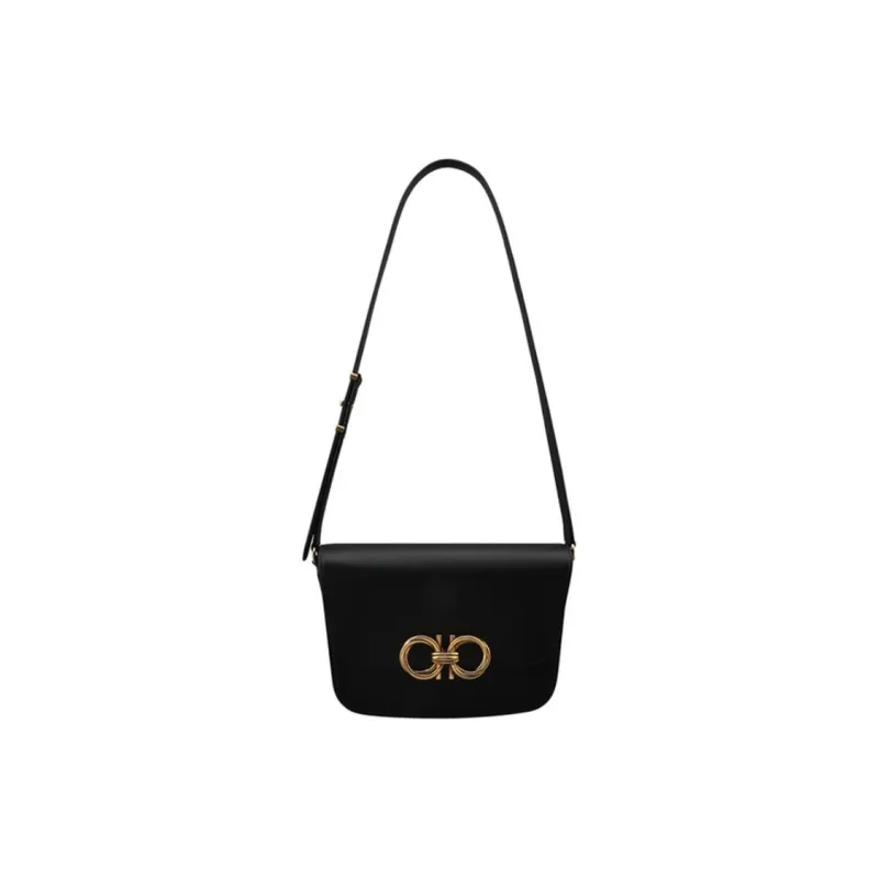 FERRAGAMO Leather Saddle Bag Shoulder Bag Crossbody Bag Women's Black-1