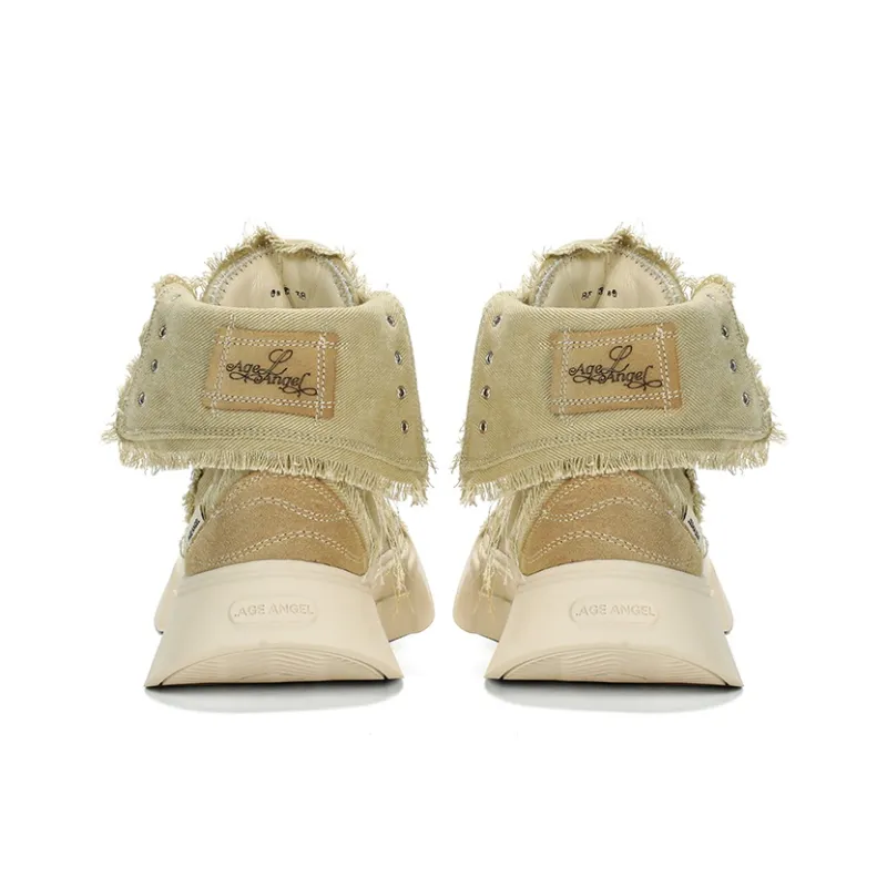 AGE ANGEL MEMENTO Wear-Resistant Height Increasing High-Top Canvas Shoes Women's Khaki-4