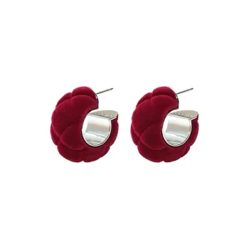 LELOUP 925 Sterling Silver Gold Plated Ear Stud With Red Flock Earrings Women's