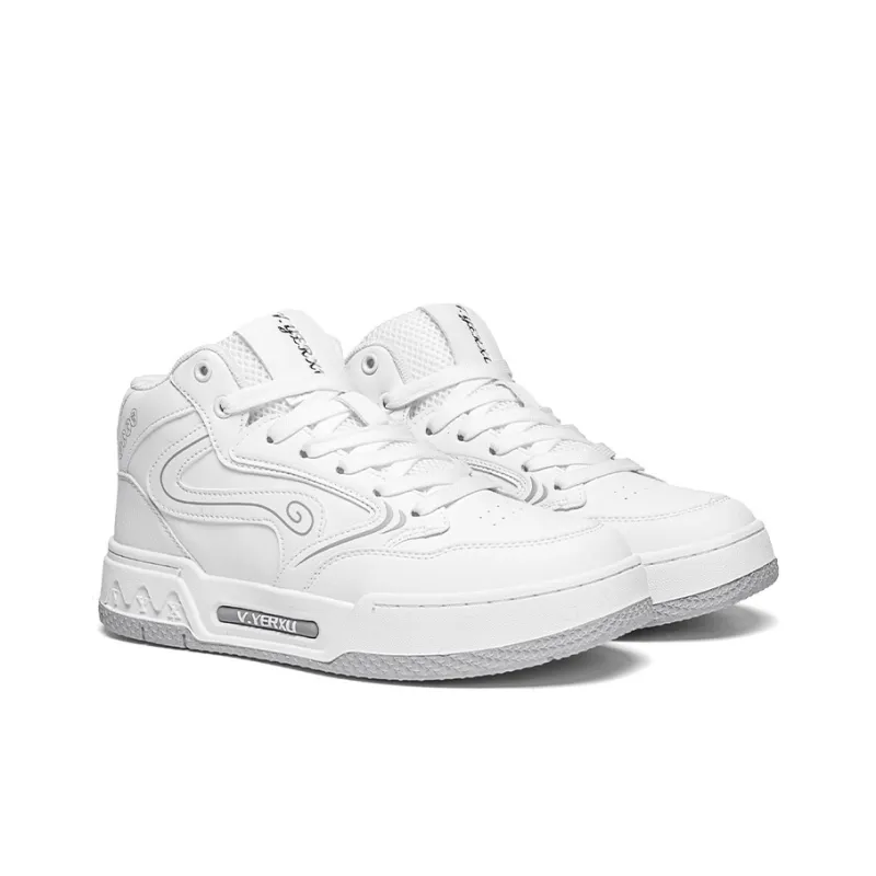 V.YERXU Skate Sneaker White Sneakers High Top Skateboard Shoes Unisex White Gray-1