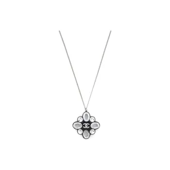 CHANEL 2016 Cc Logo Rhinestone Pendant Necklace