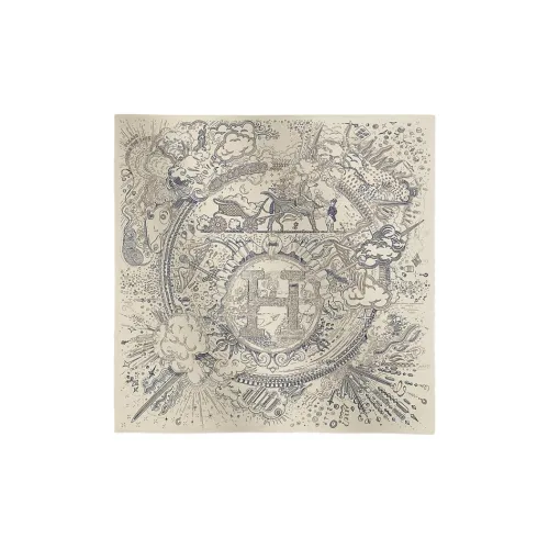HERMES Mulberry Silk Silk Scarves Women's Cream