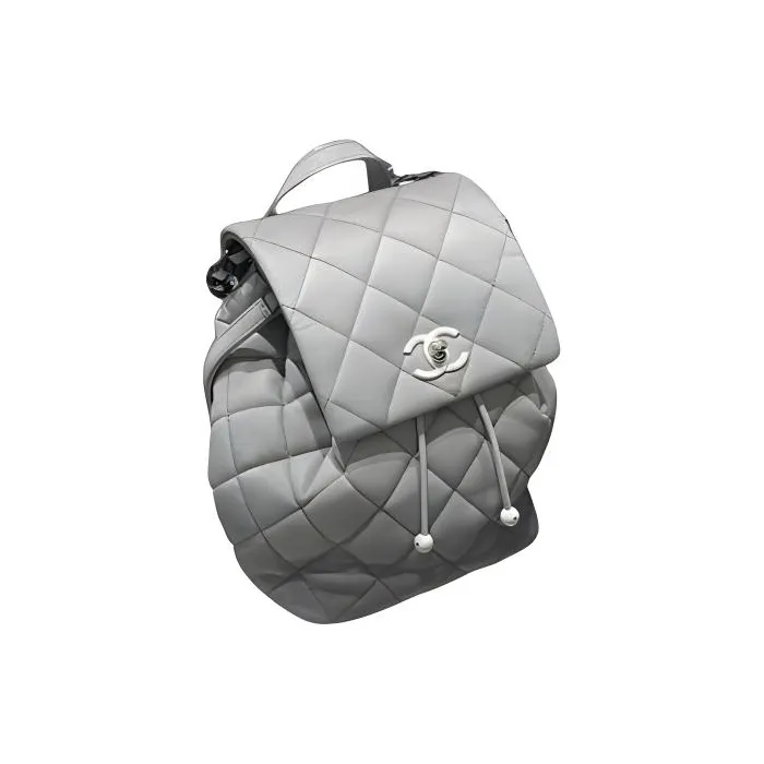 CHANEL Grain Embossed Calfskin Backpack Unisex Dark Gray & Light Gray-0
