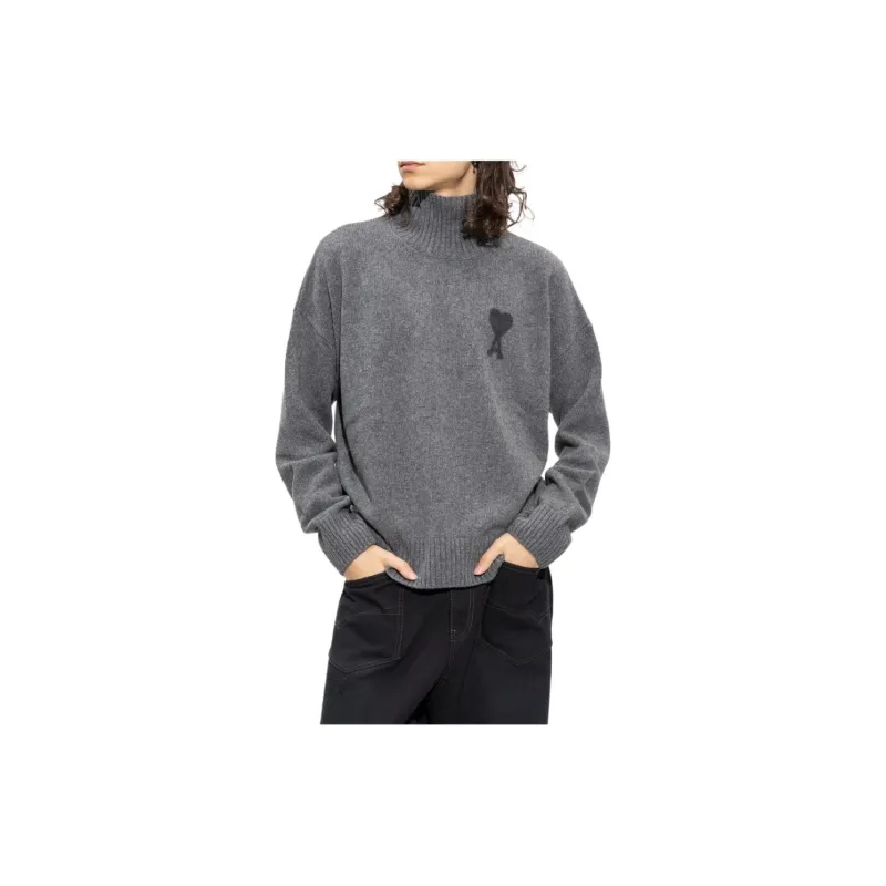 AMIPARIS Tonal Small A Heart Cotton Knit Crewneck-2