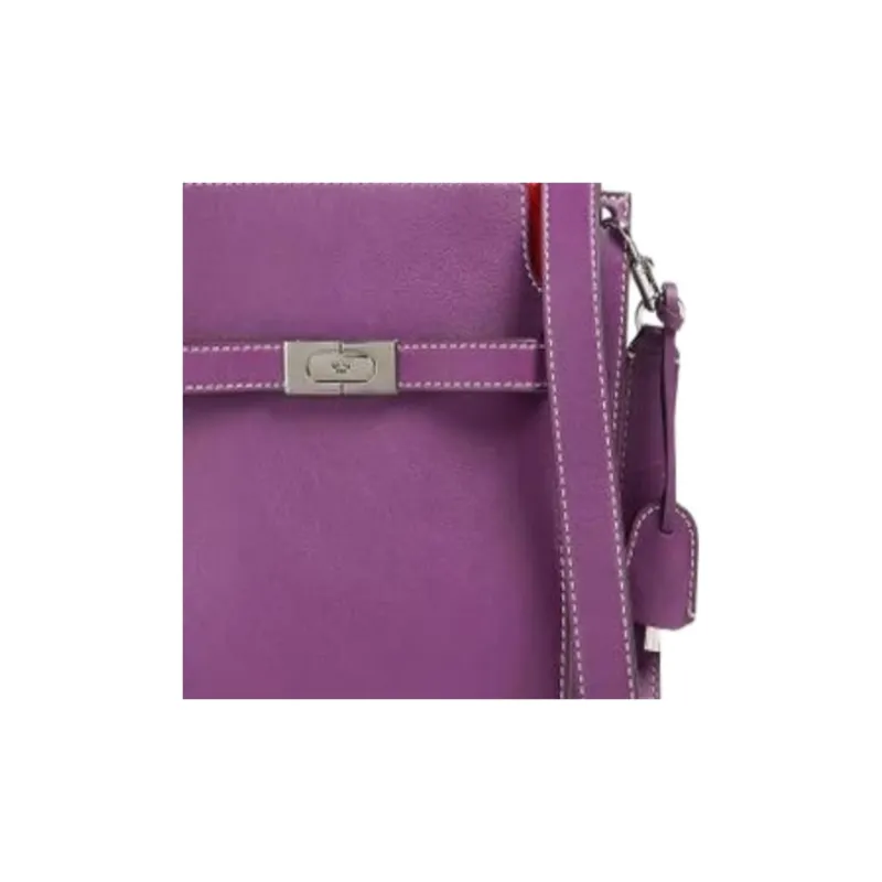 TORY BURCH Lee Radziwill Leather With Suede Trim Bucket Bag, Shoulder Bag, Crossbody Bag Women's Purple-4