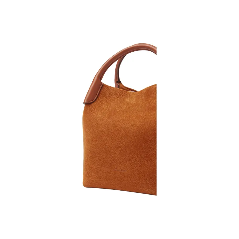 Loro Piana Calfskin Bucket Bag, Shoulder Bag, Crossbody Bag, Handbag Small Size Women's Orange Brown-5