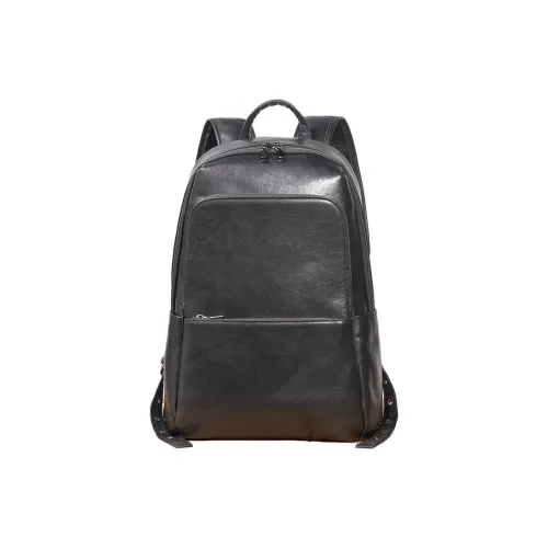 LARTIGENT Top Grain Cow Leather Backpack Men's Black