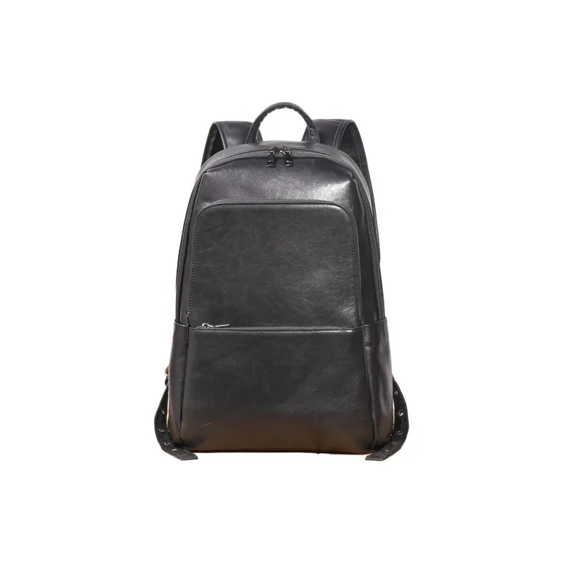 LARTIGENT Top Grain Cow Leather Backpack Men's Black-0