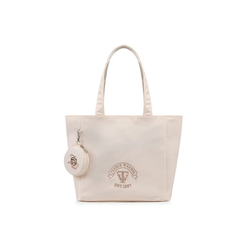 Teenie Weenie Fabric Shoulder Bag Tote Portable Shopping Bag Large Size Women's Sky Blue/Beige Apricot-6