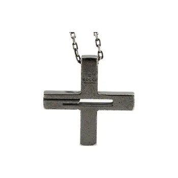 GUCCI 20th Century Sterling Silver G Cross Pendant Necklace