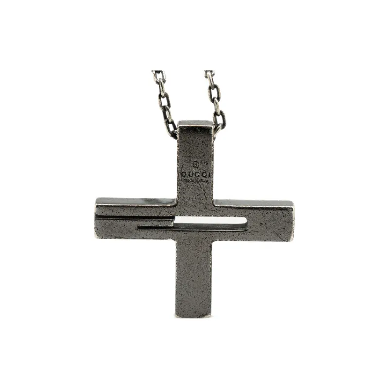 GUCCI 20th Century Sterling Silver G Cross Pendant Necklace-0