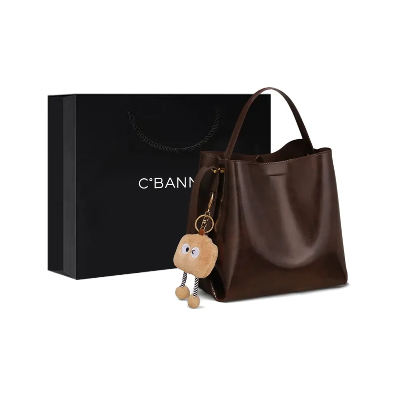 C°BANNER Cow Leather One Shoulder Crossbody Bucket Bag, Handbag Tubas Women's Wine Coffee-0