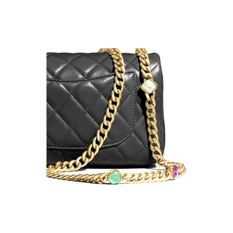 CHANEL Classic Flap CF Lambskin & Metal Resin Flap Bag, Shoulder Bag, Crossbody Bag Mini Women's Black & Multicolor-3
