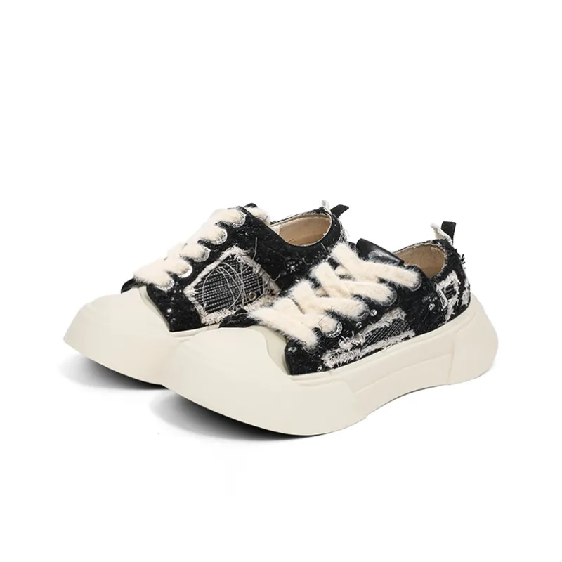AGE ANGEL MEMENTO Wear-Resistant Height Increasing Slip-Resistant Low-Top Canvas Shoes Unisex Black White-2