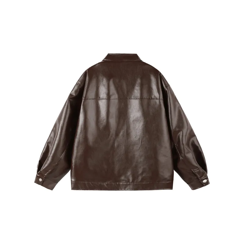 VS WHAT Leather Jacket Women's Coffee-3