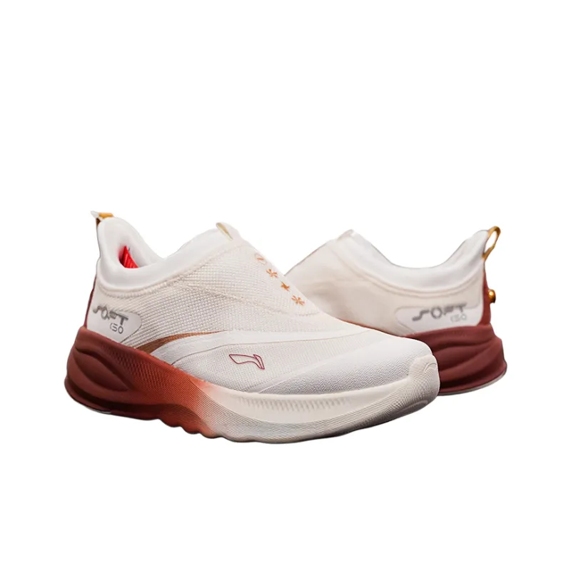 LiNing SOFT GO 2 Cushioned Wear-Resistant Breathable Coverage Low-Top Casual Shoes Women's White Red-2