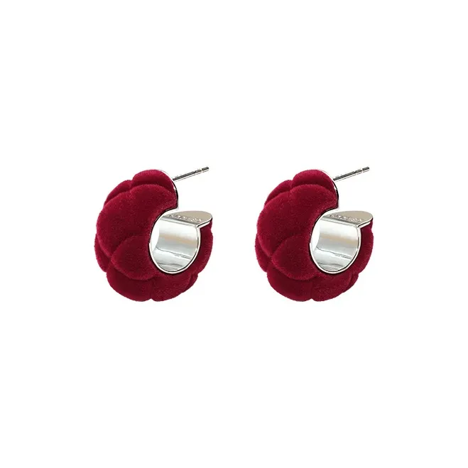 LELOUP 925 Sterling Silver Gold Plated Ear Stud With Red Flock Earrings Women's-3