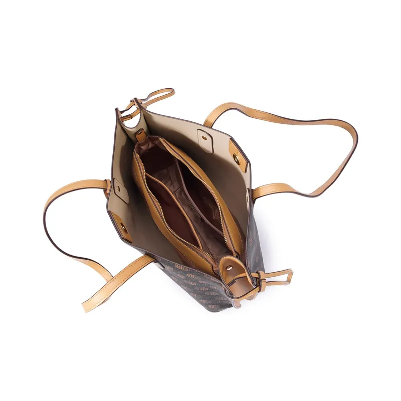 Dubaolu Synthetic Leather Shoulder Bag Large Size Women's Phantom Black/Apricot/Phantom Apricot/Caramel-7
