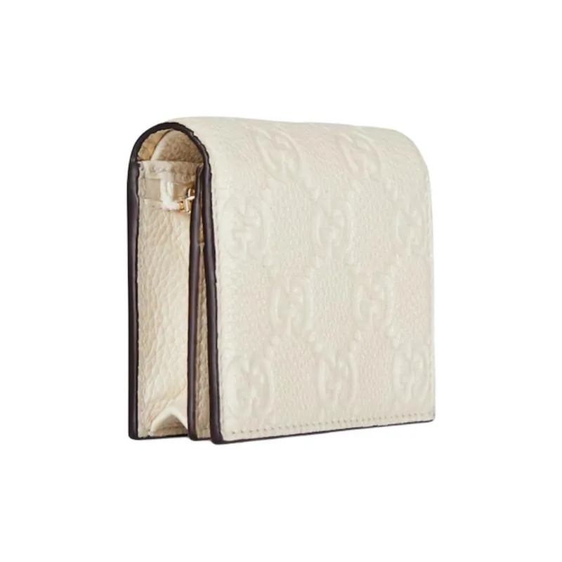 GUCCI GG Emblem Grain Leather Wallet Mini Women's Ivory-2