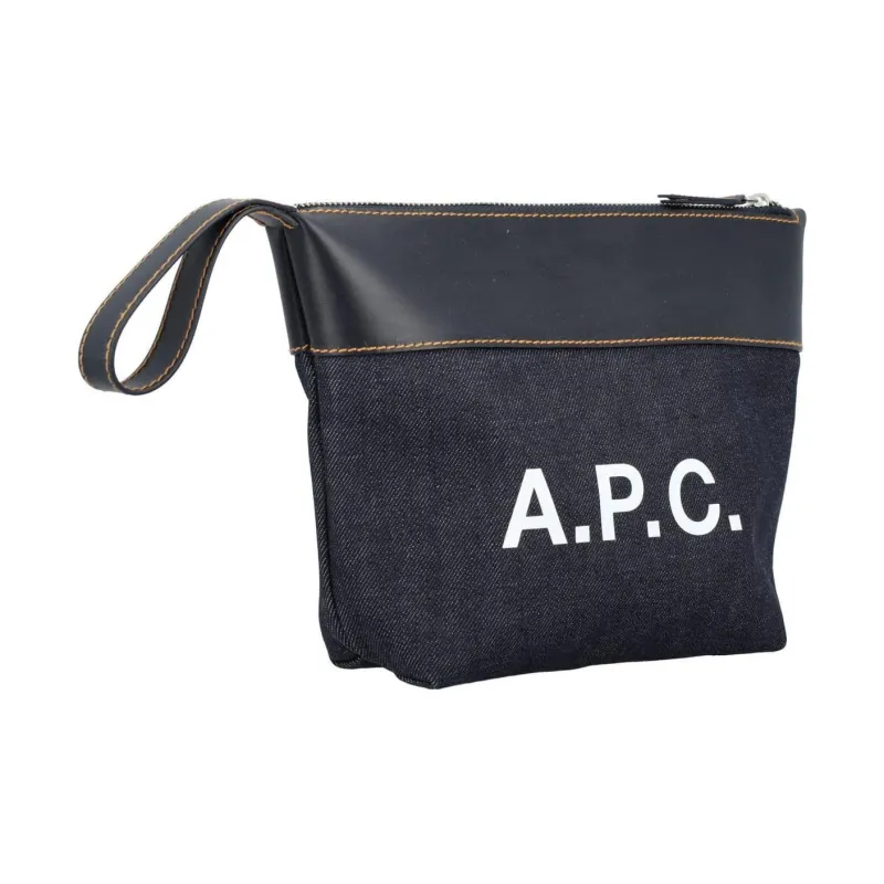 A.P.C Cotton With Cow Leather Wrist Bag Clutch Men's Black-3