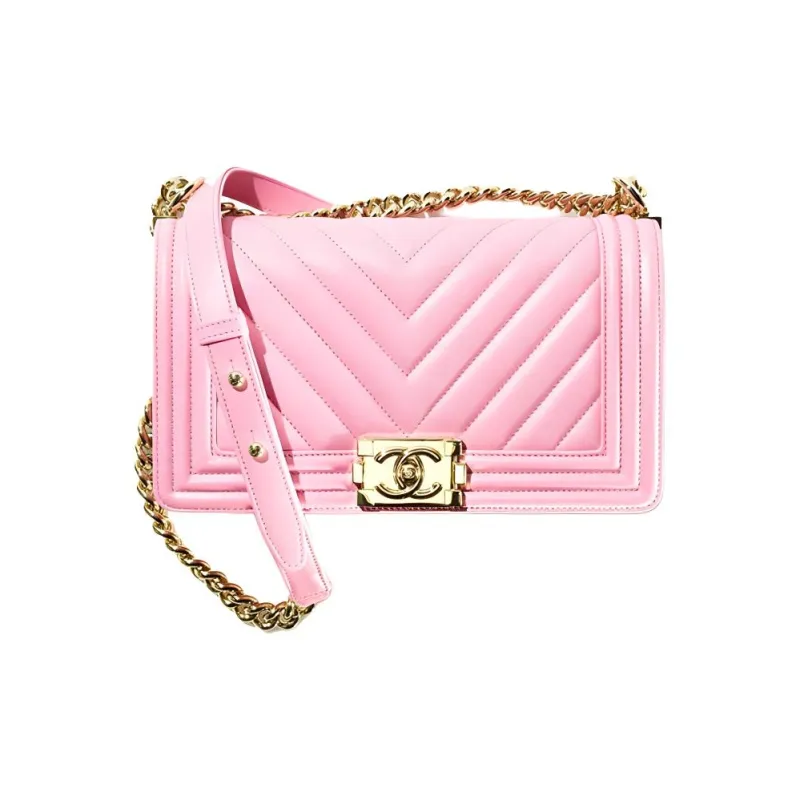 CHANEL 22SS Spring Summer Leboy Calfskin Flap Bag, One Shoulder Handbag, Crossbody Bag Medium Size Women's Pink-0