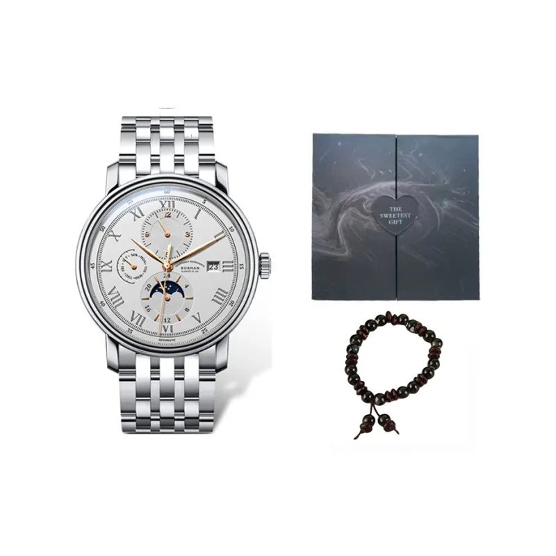 BORMAN Automatic Mechanical Movement Steel Strap Men's Watches Silver Dial-4