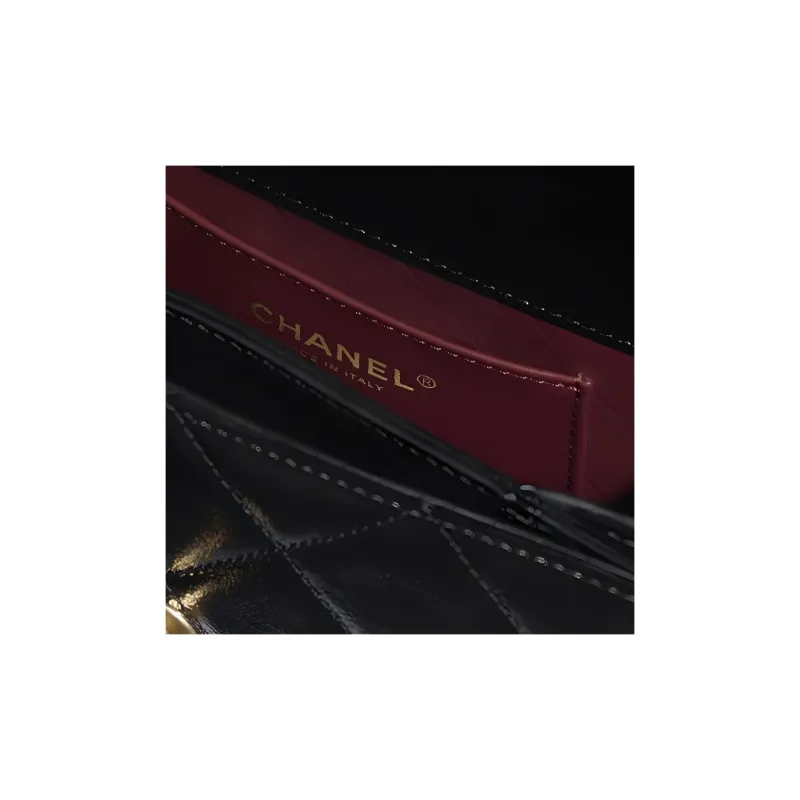 CHANEL Shiny Calfskin Saddle Bag One Shoulder Crossbody Messenger Bag Regular Women's Black-3