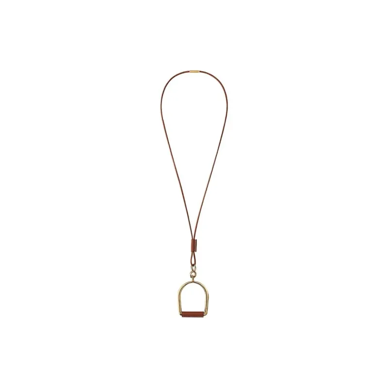 HERMES Leather Gold-Plated Necklaces Women's Gold-1