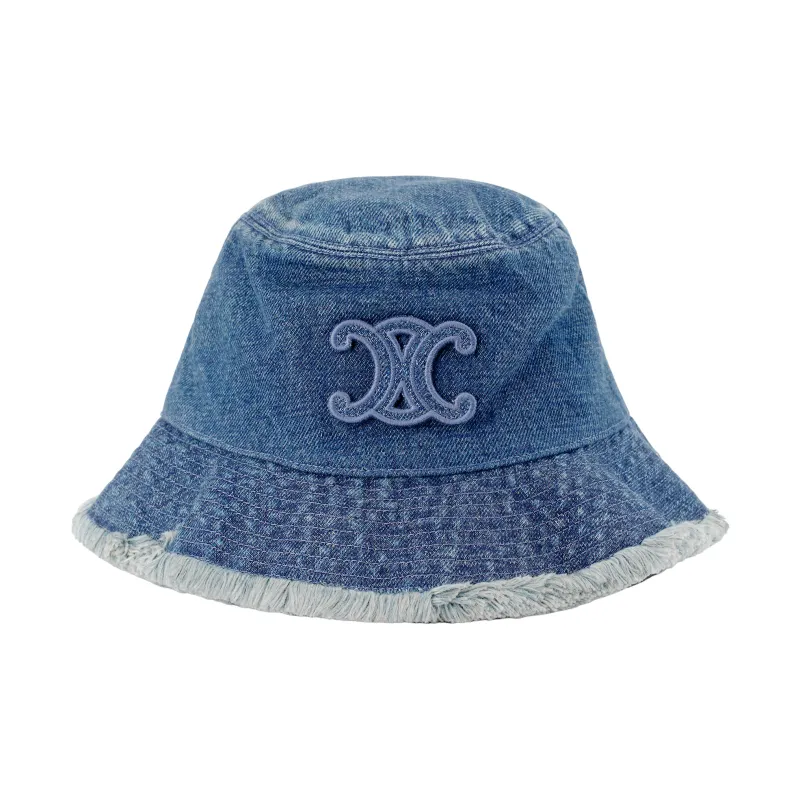 CELINE Triomphe Bucket Hat In Dark Union Wash Denim-0