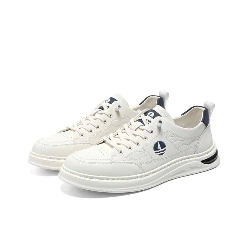 NAVIGARE Small Sailboat Height Increasing Low Top Skateboard Shoes Men's White-3